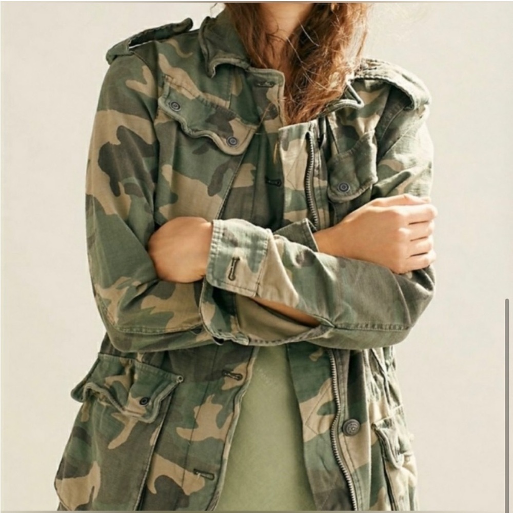 Free People Not Your Brother’s Surplus Camo Camouflage Cargo Military Jacket - Picture 9 of 12